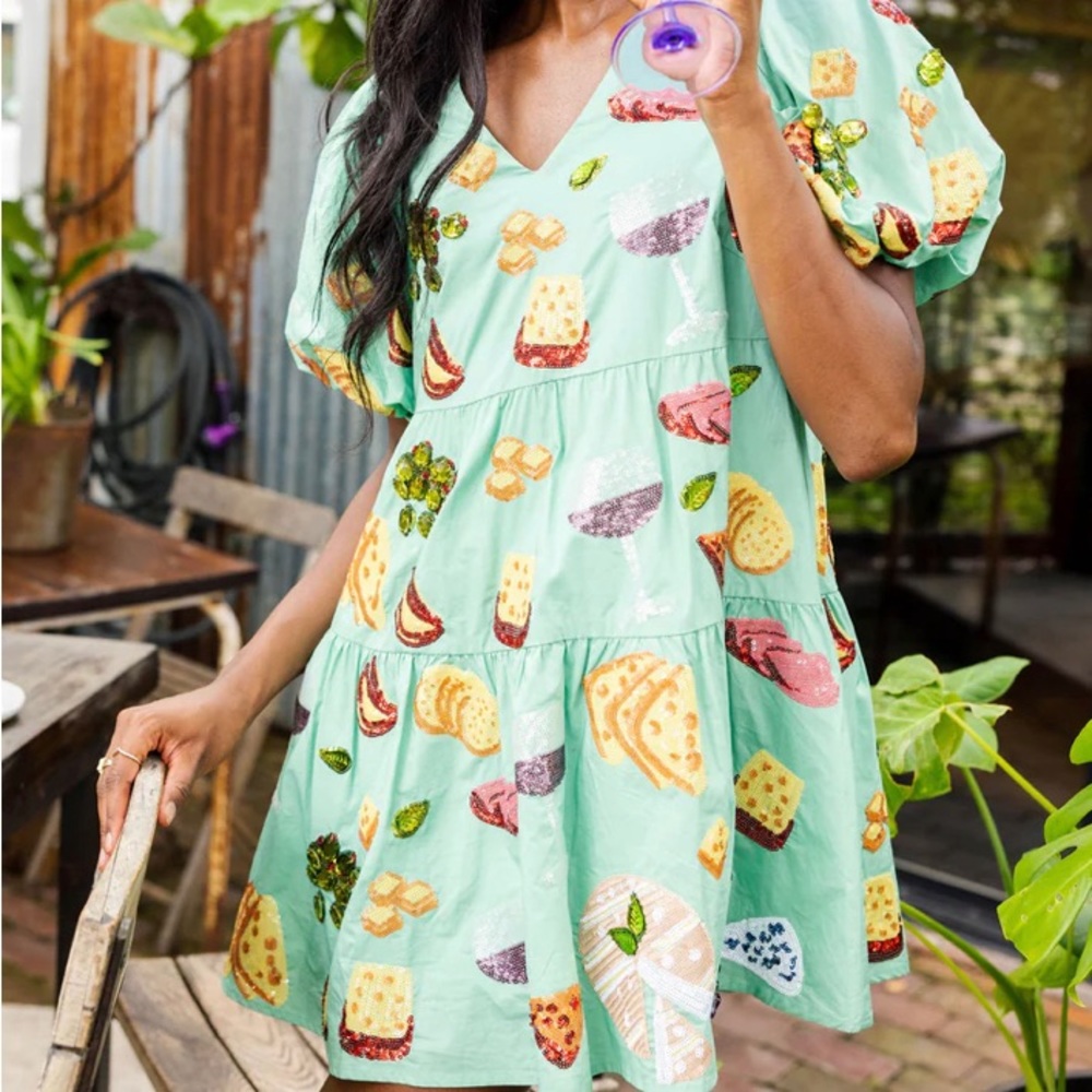 Queen of Sparkles Mint Charcuterie Dress Sz L